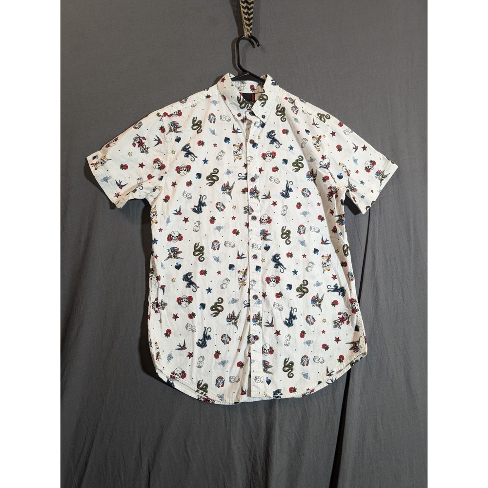 Raw Yarn Industries Size M Short‎ Sleeve Men's Print Buttom Down Stretch Confort